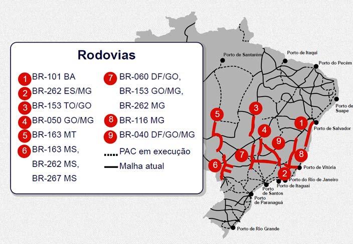 3. Prioridades Estratégicas Novos Projetos Concessões Federais Programadas Em novembro de 2012, o governo anunciou a licitação da BR-116 e BR-040.