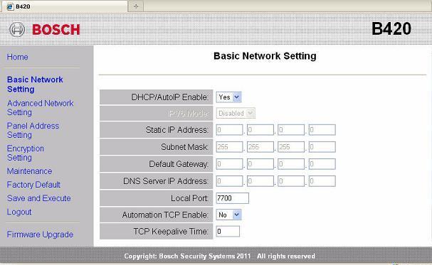 Módulo de Interface de rede B420 Configuração via Web-based 2 Use a web browser para programar a B420/B426