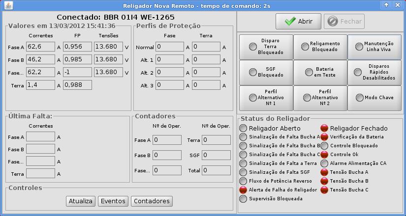 Figura 1 - Tela de controle do Religador de Linha Figura 2 - Tela de controle da Chave de Encontro Além da automação de chaves e religadores, viu-se a necessidade de ter informações a respeito dos