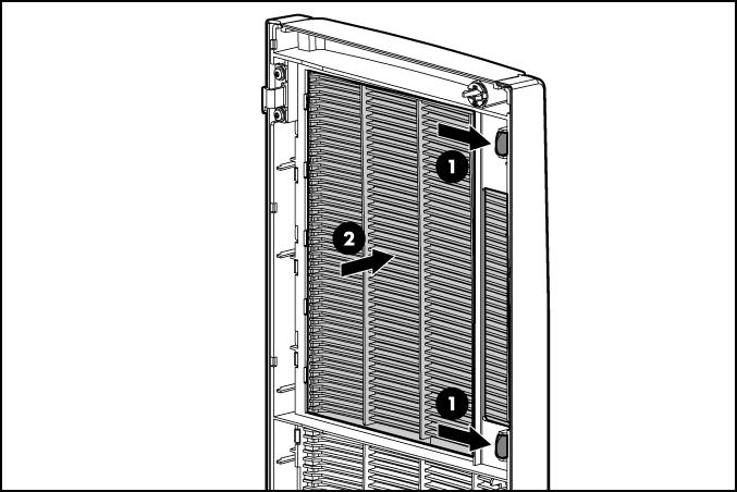 Para operações que envolvem acesso à mídia removível, o painel do compartimento da mídia pode ser removido do painel frontal. Remova o painel de acesso 1. Libere a trava do painel de acesso. 2.