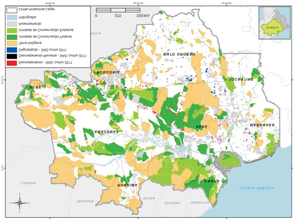 Desmatamento e Degradação Florestal em junho de 2011 na (Fonte: Imazon/ SAD).