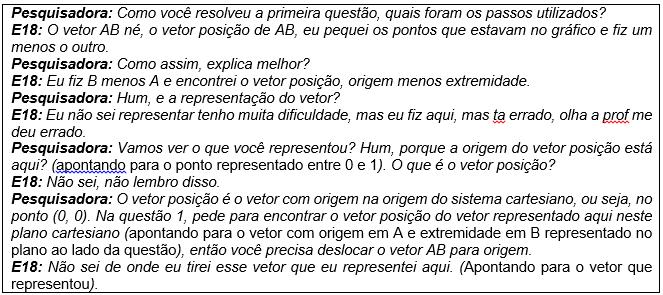 Quadro 1 - Argumentos do E18, em relação ao exercício 1 da última avaliação. Fonte: Pesquisa de Roncaglio (2015).