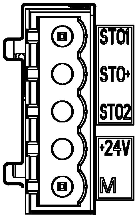 Exemplo 2 * Entradas digitais, compatíveis com os tipos PNP e NPN. ** Os pinos são usados para conectar os sinais de controle do freio para o inversor da variante de 200 V somente.
