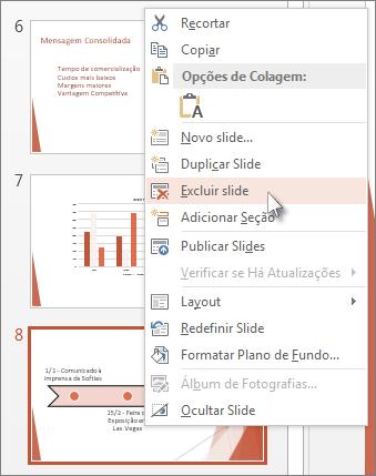 Excluir um Slide Para Excluir um slide basta selecioná-lo no navegador e clicar com o botão delete do teclado,
