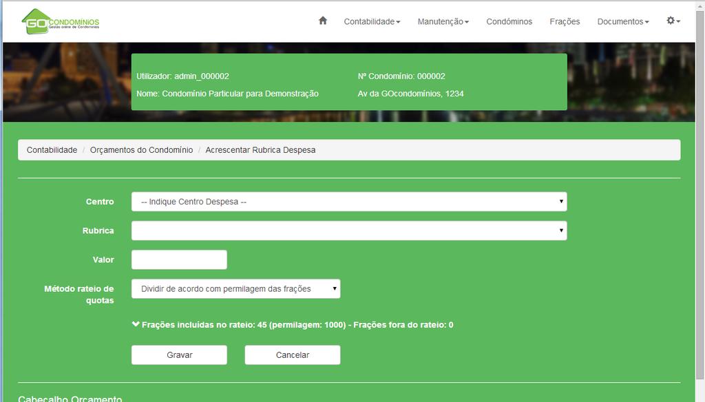 efetuada na Tabela de Rubricas. Esta configuração pode ser alterada (para este efeito deverá clicar na hiperligação e alterar o conjunto de frações utilizando o campo Incluir).