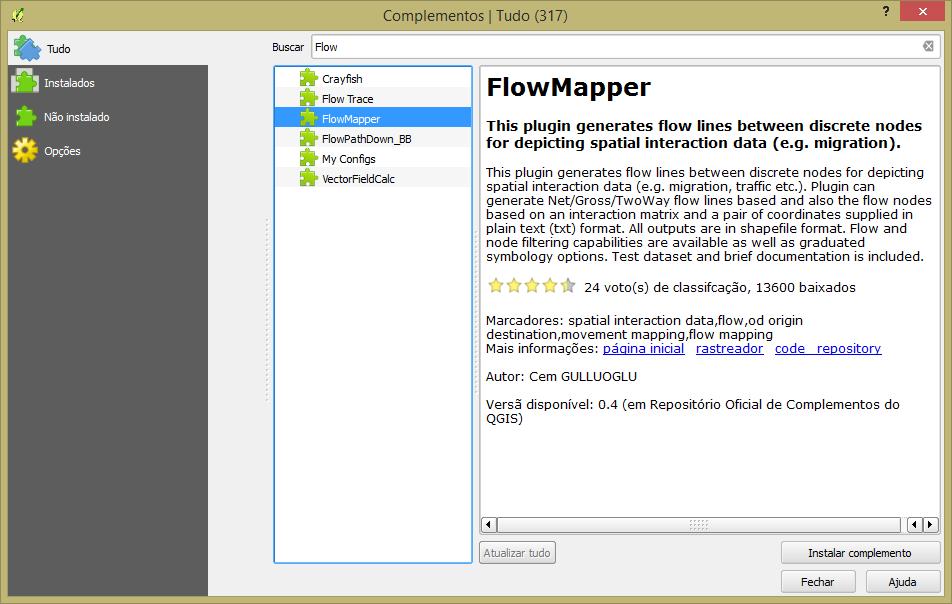 Selecione o complemento FlowMapper