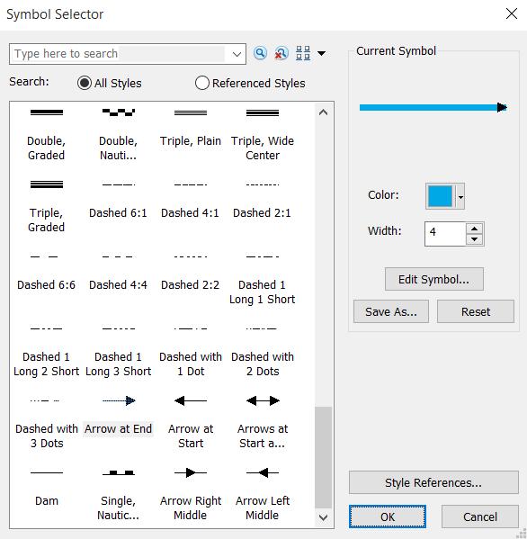 Na caixa Symbol Selector, escolha o símbolo Arrow at End Escolha a largura