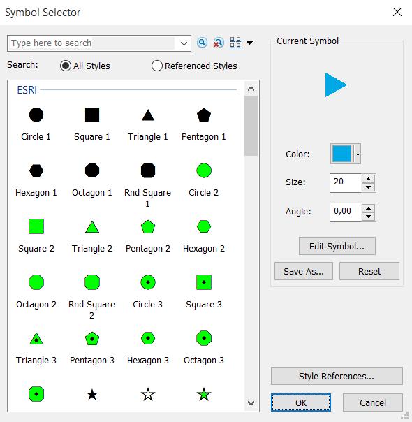 o A caixa de diálogos Symbol selector se abrirá, nela