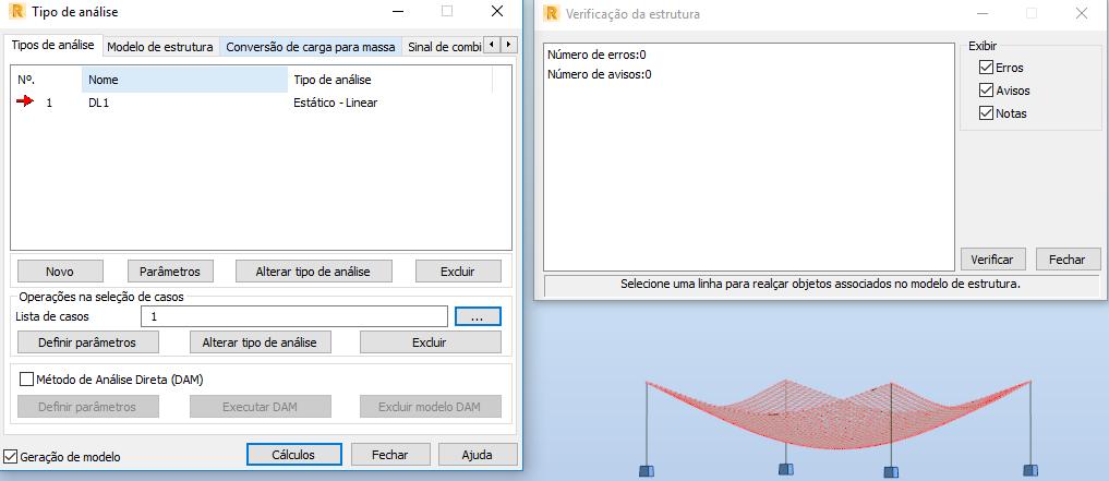 onde não foi encontrado qualquer erro. De seguida foi realizado o cálculo utilizando como base só o peso próprio (caso DL1).