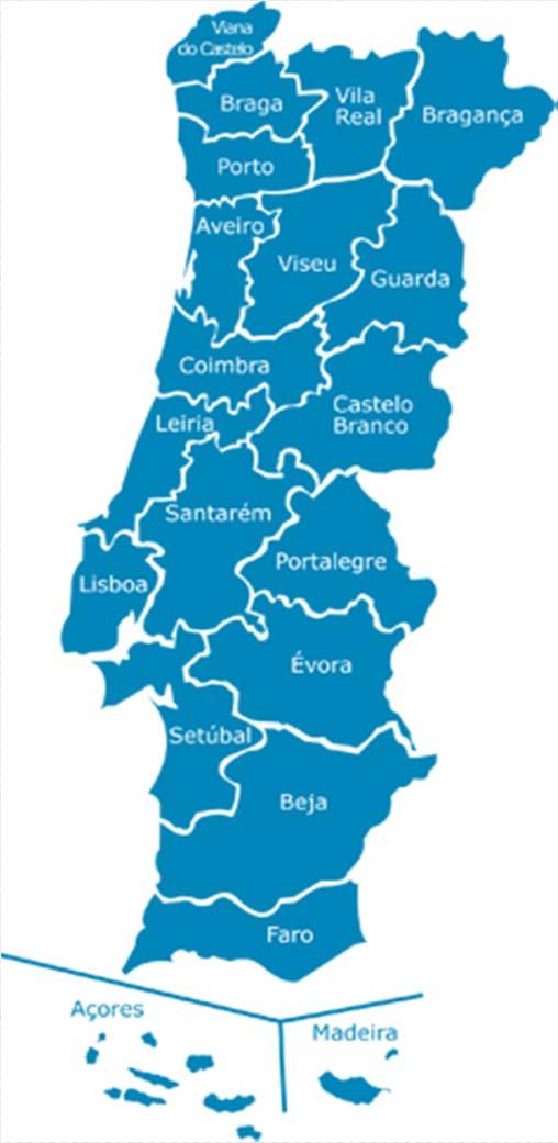 territorial: 15 distritos do Continente Regiões Autónomas