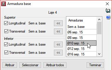 15 e prima no botão para atribuir na parte inferior da laje, quer no sentido