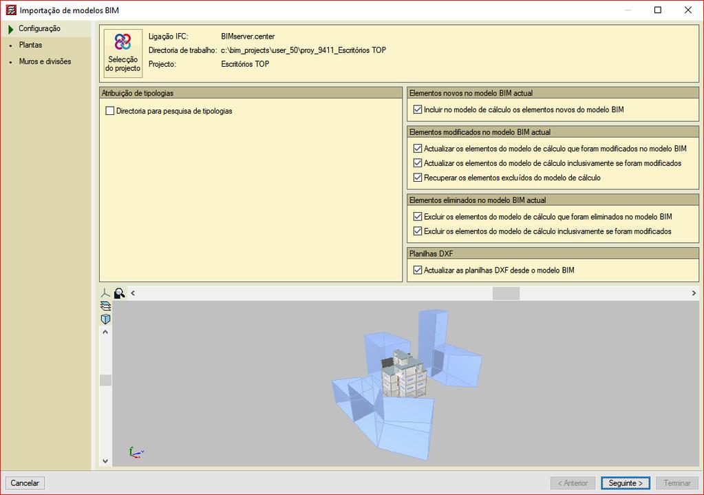 Surge a janela Importação de modelos BIM, o programa indica a localização do modelo BIM ao qual o modelo estrutural está vinculado.