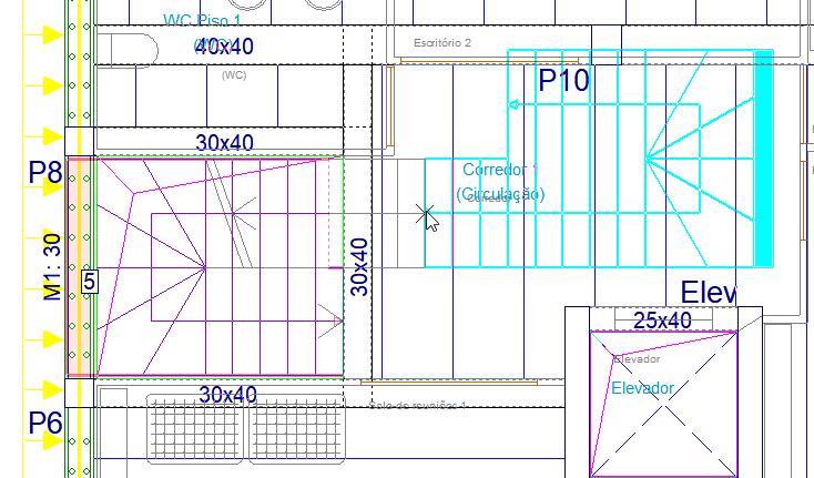 CAD Exemplo prático Open BIM 81 Com a captura Intersecção ativa, posicione o cursor sobre o eixo do arranque da escada representado na