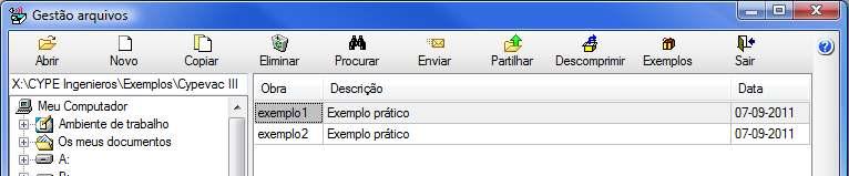 2 Em resumo, permite abrir um ficheiro, criar um novo, copiar, eliminar, enviar e descomprimir ficheiros de obras.