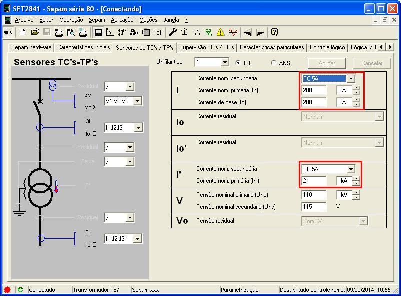 3.2 Sensores de Tc s e Tp s Nesse campo ajuste as correntes nominais dos TCs e as relações de transformações. 3.