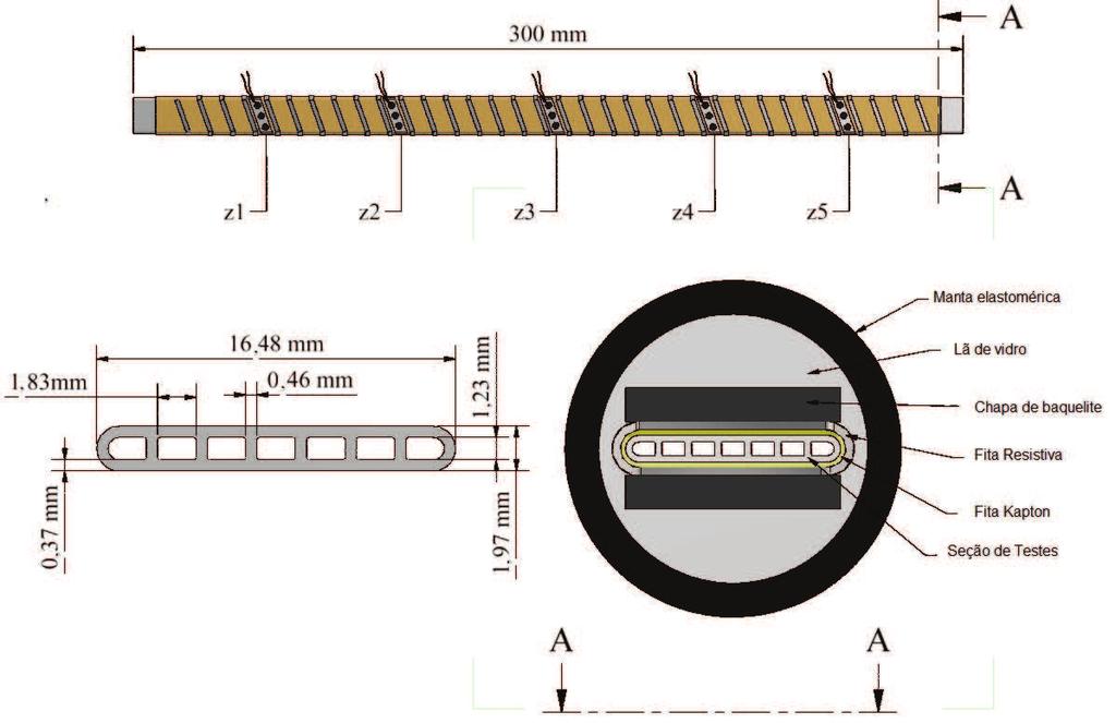 46 3.1.1 Seção de teste A seção de teste consiste de um tubo horizontal de alumínio extrudado com multicanais com comprimento de 300 mm.