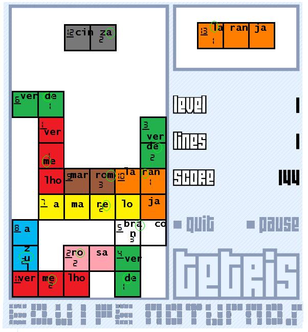 Tarefa nº 22: Divórcio no Tetris Utilizar a separação de sílabas no nome das cores.