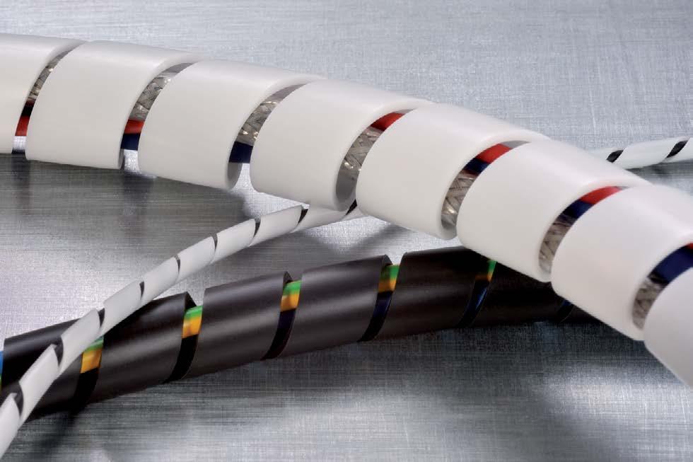 Organizador de Cabos Spiral Tube Organizador de Cabos Spiral Tube Sistema versátil de amarração que, em função de sua flexibilidade, garante uma perfeita acomodação junto ao chicote, além de permitir