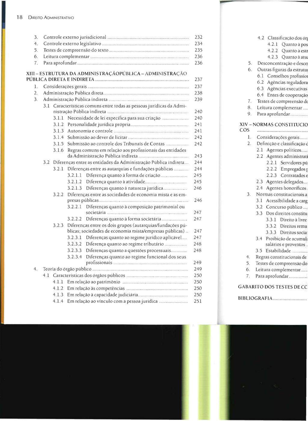 18 DIREITO ADMINISTRATIVO 3. Controle externo jurisdicional. 232 4. Controle externo legislativo. 234 5. Testes de compreensão do texto. 235 6. Leitura complementar 236 7. Para aprofundar.