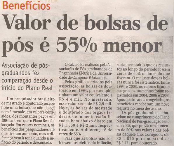 A Notícia - País Benefícios: Valor de bolsas de pós é 55% menor Pesquisadores brasileiros de mestrado e