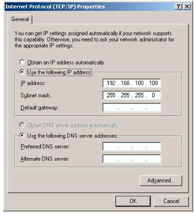 3-4 Configuração do Protocolo TCP/IP Manual de Administração ian-02ex Figura 3-4 : Window 2000/XP Janela Internet Protocol (TCP/IP)