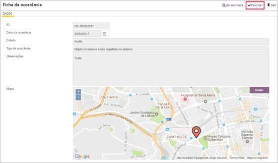 Figura 11 - Popup confirmação Ao aceitar, a ocorrência transita para o estado Aceite e fica associada à sua entidade: Figura 12 - Listagem de ocorrências 4.1.2 Resolver ocorrência na área de ocorrências Para resolver a ocorrência é necessário que esta tenha sido aceite pela entidade.