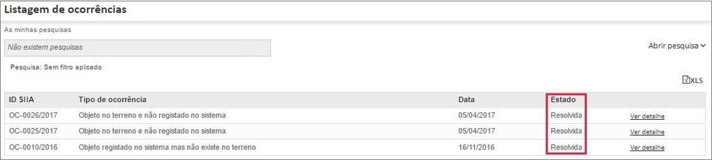 Deverá clicar no botão para declarar a ocorrência como resolvida.