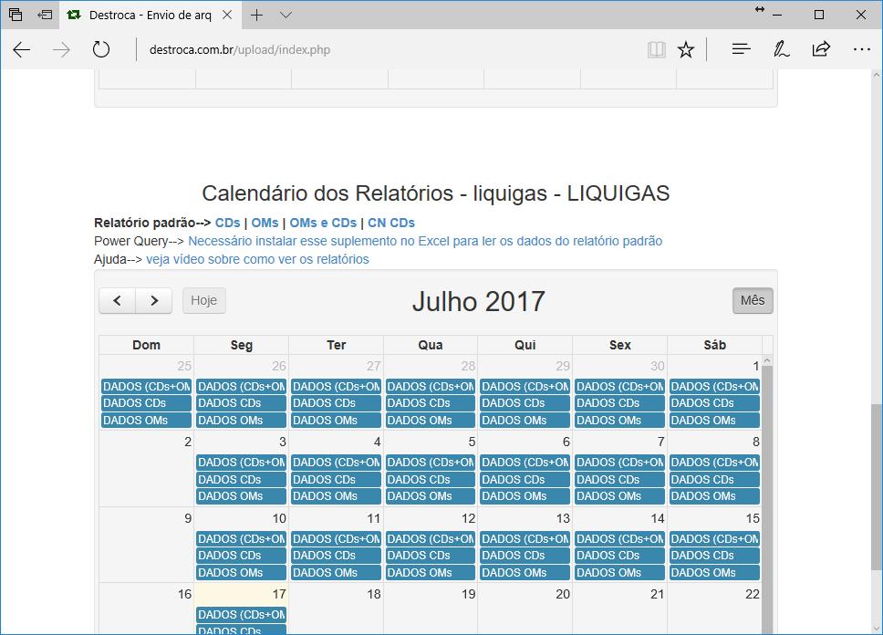 Figura 9 - Tela com os relatórios e arquivos para