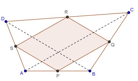 5. Na figura do lado está representado um triângulo [ABC]. 7p0 e 0.p P, Q e R são os pontos médios dos lados a que pertencem. (0) 5.. Diga, justificando, qual das igualdades seguintes é falsa.
