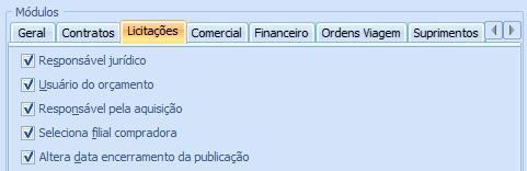 Licitações. Responsável jurídico: No cadastro de uma aquisição do tipo Processo licitatório, ou Pregão, é necessário informar quem é o responsável jurídico.