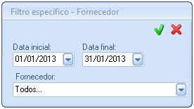 vencimento prorrogado até a data base e que estão em aberto. No formulário é possível fazer um filtro por fornecedor, para isto: Acesse o botão de Filtros. Escolha a opção Filtro Específico.