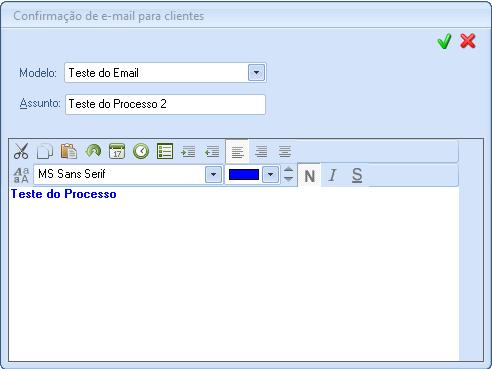 Confirmação de email para clientes. No e mail que é enviado para o cliente, é demonstrada uma listagem dos documentos e texto definidos no formulário.