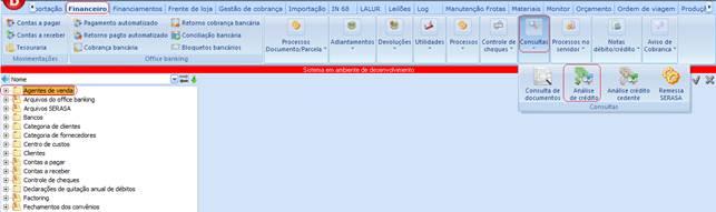 Serasa (1). O formulário de Análise de crédito será executado conforme a figura. Selecionar a aba Gerar arquivo https://siscon.benner.com.br/documentacao/visualizar?