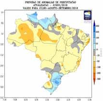 Prognóstico climático para o trimestre julho-agosto-setembro de 2016 4 A maioria dos modelos de previsão climática indica que as chuvas na Região Sul devem ficar na faixa normal ou acima no trimestre