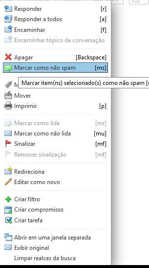 Figura 24 Botão de Não spam em destaque. Figura 25 Botão de Marcar como não spam em destaque.