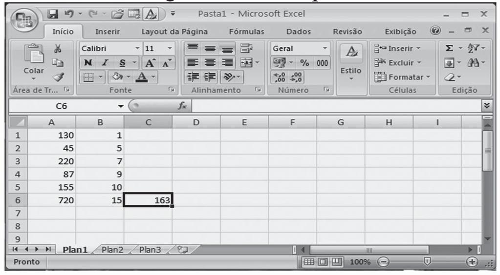 27 Considere a figura de uma planilha do Microsoft Excel 2007.