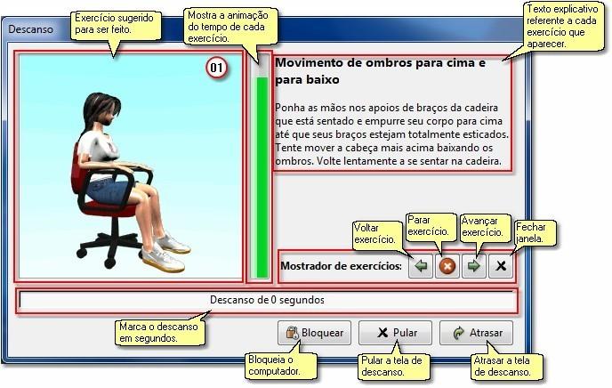 Abaixo segue as telas com os exercícios sugeridos no Workrave.