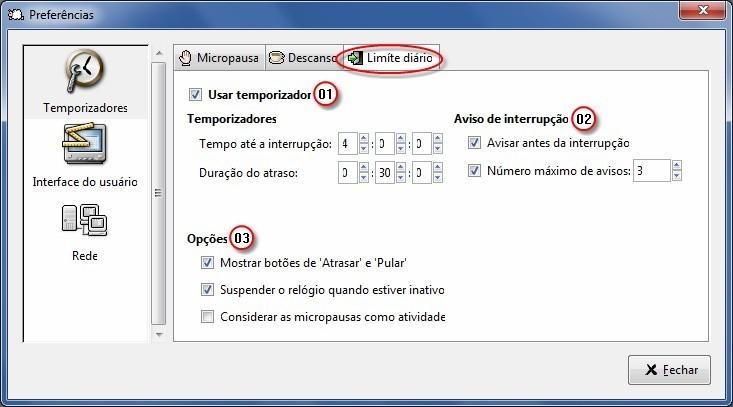 Limite Diário Usar Temporizador - Deixar sempre selecionado esta opção, caso contrário será desabilitado as outras opções.