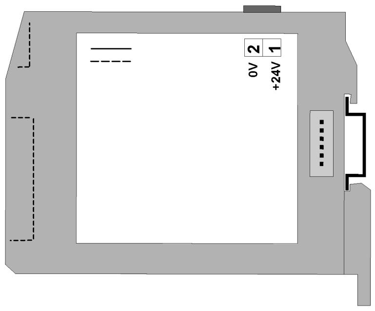 Porta Fieldbus Porta de Configuração MLC 9000+ Guia do Usuário INSTALAÇÃO 2.8 Conexões Elétricas - Módulo de Barramento Entrada de Energia 18 30Vdc30W Max Figura 2.8.1 - Conexões de Módulo de Barramento 2.