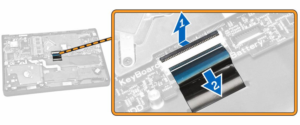 Como instalar o acabamento do teclado 1. Insira o acabamento no teclado até que ele se encaixe em seu lugar. 2. Siga os procedimentos descritos em Após trabalhar na parte interna do computador.