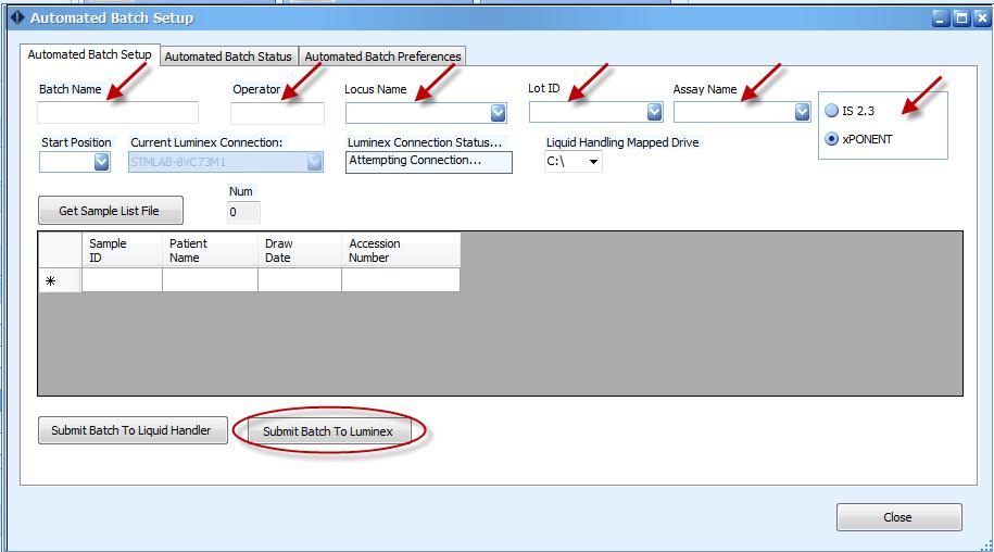 Criação automática de sessões de trabalho Nota: Para utilizar esta funcionalidade, importar o modelo adequado para o software do Luminex e o ficheiro EXP adequado para o MATCH IT! 1.