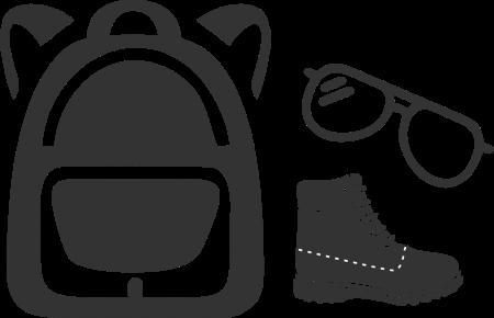 Sugestão de bagagem Calçados Tênis - Para fazer as trilhas com conforto Papete de trilha ou chinelo - Boas opções para relaxar os pés após os passeios, e eventualmente substituir o tênis em alguma