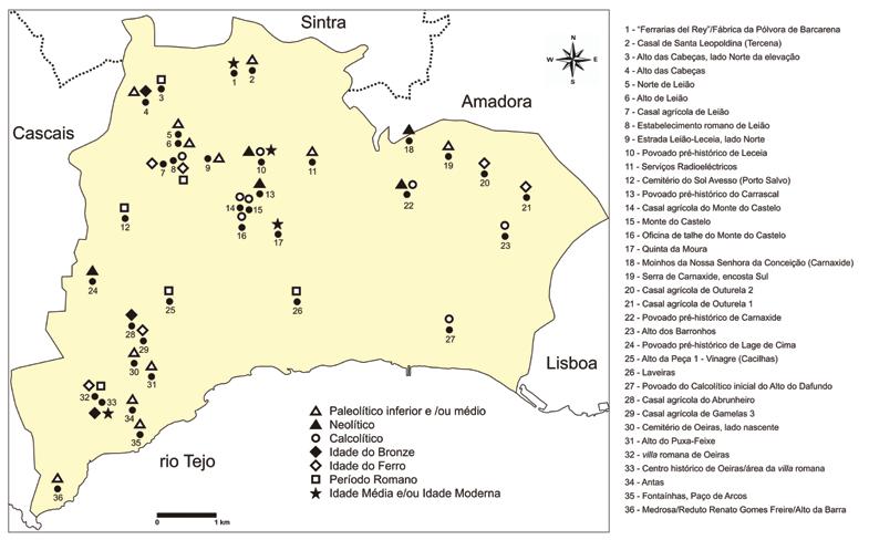 Fig. 1 O concelho de Oeiras com indicação das estações