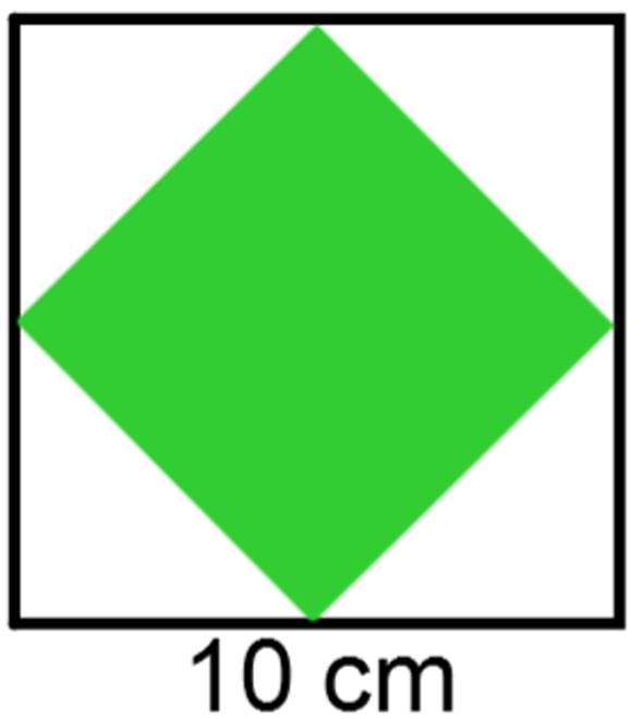 5. ACatarinadesenhouumquadradocom10cmdelado. Deseguida, uniu os pontos médios dos lados desse quadrado, formando um quadrado mais pequeno. Quanto mede a área desse quadrado mais pequeno?