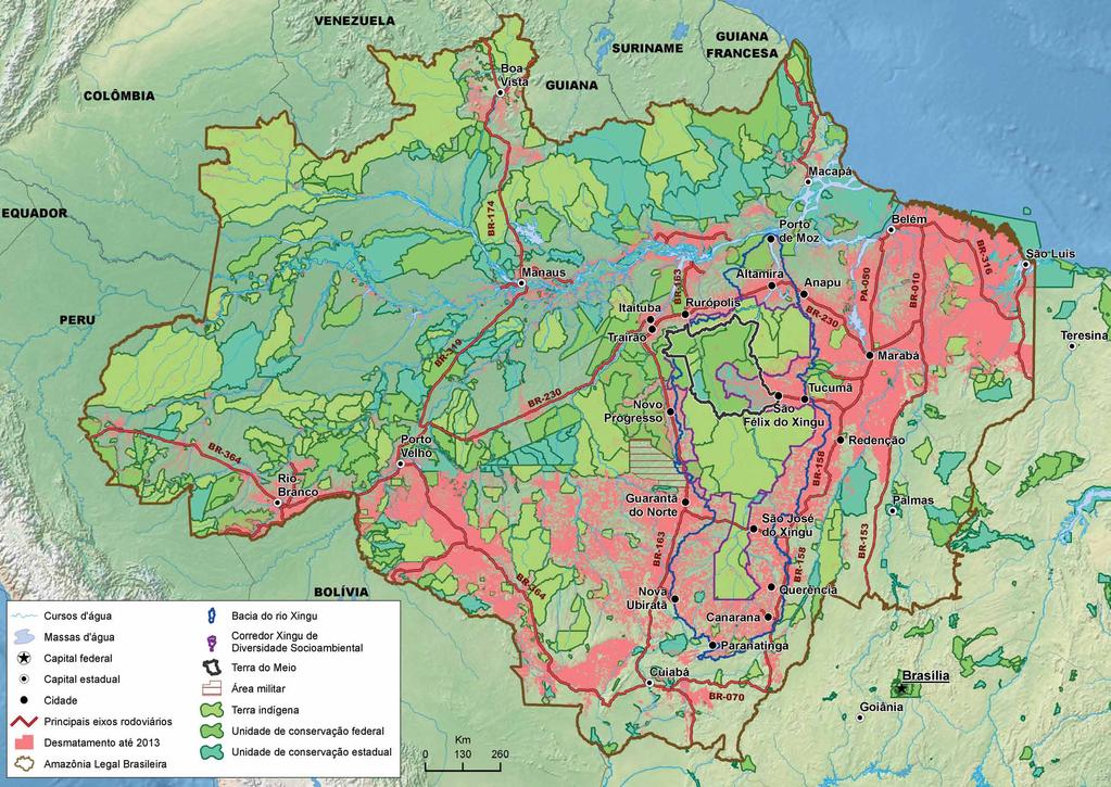 O corredor Xingu de diversidade socioambiental Com uma área de 51 milhões de hectares, a bacia do Xingu incide em mais de 30 municípios dos estados de Mato Grosso e Pará e abriga um dos mais extensos