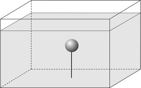 QUESTÃO 24 Uma esfera de massa 0,100 kg e volume 1,025 x 10-4 m 3 encontra-se presa ao fundo de uma piscina que contém água e a 2,00 m da superfície, por um fio inextensível, conforme figura