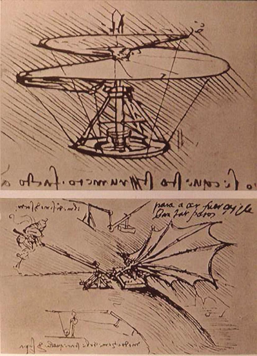 (Estudos realizados por Leonardo da Vinci sobre os ossos dos braços humanos 1510 e Modelos de máquinas voadoras construídos por Da Vinci 1510) A princípio, é difícil ver os pontos de aproximação