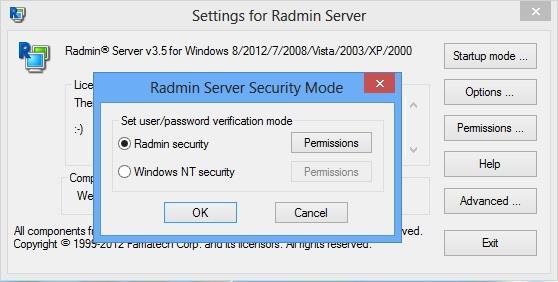 گزینه Radmin Security را انتخاب نموده و بر