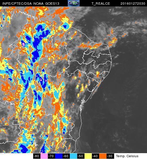 Figura 3 - Nuvens de tempestade encobrindo a maior parte do Maranhão no dia 27 de janeiro de 2016. Fonte: CPTEC/INPE.
