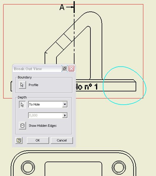Para criar um esboço que pertença à vista, seleccione a projecção onde pretende aplicar o corte e seleccione a opção Sketch. Os comandos do Panel Bar alteram para modo de esboço.